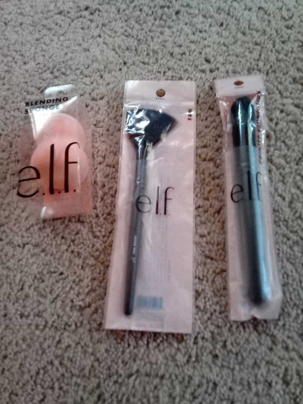 Elf Lot Blending Sponge,Fan Brush And Pointed Foundation Brush